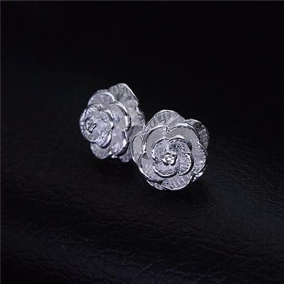 Silver Flower Earring 925 Sterling Fine Stud for Women Luxury Fashion - Picture 4 of 5